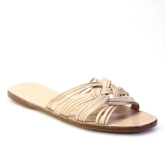 NIB KAANAS Miciela Sandals Beige 5 Strappy Knotted Leather Slide - Picture 2 of 10